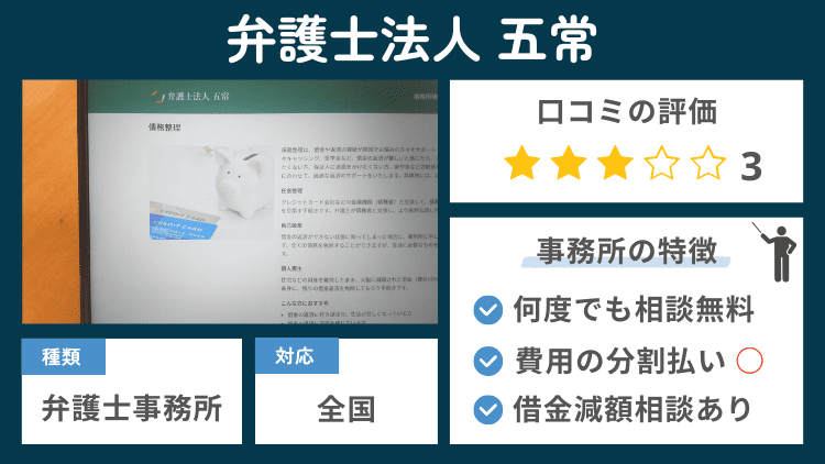 弁護士法人五常の事務所の特徴説明図